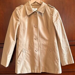 LADIES Ann Taylor Loft Petite Vintage Khaki Rain Trench Lined Pea Coat - SIZE 4P